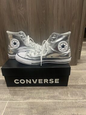 Silver hi top all star Converse sneakers